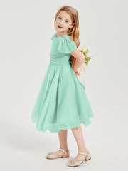 Robes de Demoiselle d'Honneur Junior en Mousseline à Longueur de Mollet Vert Menthe