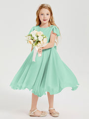 Robes de Demoiselle d'Honneur Junior en Mousseline à Longueur de Mollet Vert Menthe
