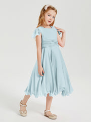 Robes de Demoiselle d'Honneur Junior en Mousseline à Longueur de Mollet Brume