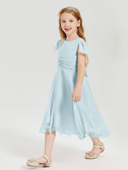 Robes de Demoiselle d'Honneur Junior en Mousseline à Longueur de Mollet Brume