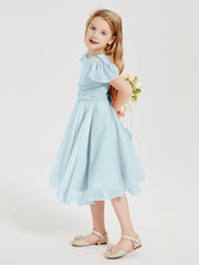 Robes de Demoiselle d'Honneur Junior en Mousseline à Longueur de Mollet Brume