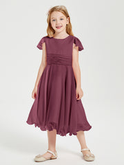 Robes de Demoiselle d'Honneur Junior en Mousseline à Longueur de Mollet Mûre