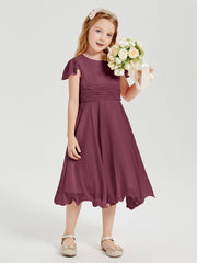 Robes de Demoiselle d'Honneur Junior en Mousseline à Longueur de Mollet Mûre