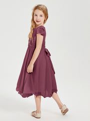 Robes de Demoiselle d'Honneur Junior en Mousseline à Longueur de Mollet Mûre