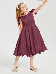 Robes de Demoiselle d'Honneur Junior en Mousseline à Longueur de Mollet Mûre
