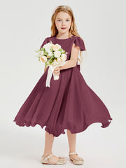 Robes de Demoiselle d'Honneur Junior en Mousseline à Longueur de Mollet Mûre