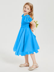 Robes de Demoiselle d'Honneur Junior en Mousseline à Longueur de Mollet Bleu Océan