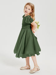 Robes de Demoiselle d'Honneur Junior en Mousseline à Longueur de Mollet Olive Verte