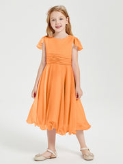 Robes de Demoiselle d'Honneur Junior en Mousseline à Longueur de Mollet Orange