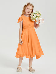 Robes de Demoiselle d'Honneur Junior en Mousseline à Longueur de Mollet Orange