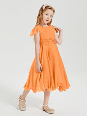 Robes de Demoiselle d'Honneur Junior en Mousseline à Longueur de Mollet Orange