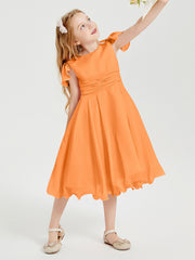 Robes de Demoiselle d'Honneur Junior en Mousseline à Longueur de Mollet Orange