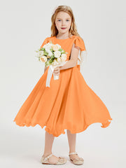 Robes de Demoiselle d'Honneur Junior en Mousseline à Longueur de Mollet Orange
