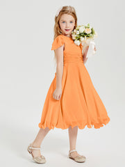Robes de Demoiselle d'Honneur Junior en Mousseline à Longueur de Mollet Orange