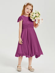 Robes de Demoiselle d'Honneur Junior en Mousseline à Longueur de Mollet Orchidee