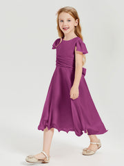 Robes de Demoiselle d'Honneur Junior en Mousseline à Longueur de Mollet Orchidee