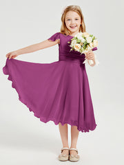 Robes de Demoiselle d'Honneur Junior en Mousseline à Longueur de Mollet Orchidee