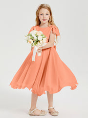 Robes de Demoiselle d'Honneur Junior en Mousseline à Longueur de Mollet Papaye