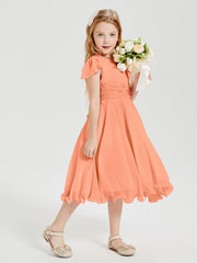 Robes de Demoiselle d'Honneur Junior en Mousseline à Longueur de Mollet Papaye
