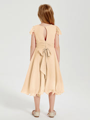 Robes de Demoiselle d'Honneur Junior en Mousseline à Longueur de Mollet Pêche