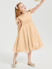 Robes de Demoiselle d'Honneur Junior en Mousseline à Longueur de Mollet Pêche
