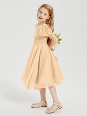 Robes de Demoiselle d'Honneur Junior en Mousseline à Longueur de Mollet Pêche