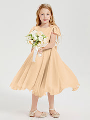 Robes de Demoiselle d'Honneur Junior en Mousseline à Longueur de Mollet Pêche