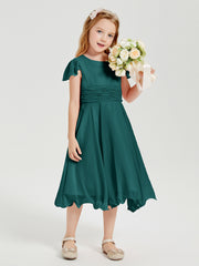 Robes de Demoiselle d'Honneur Junior en Mousseline à Longueur de Mollet Paon