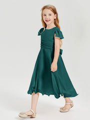 Robes de Demoiselle d'Honneur Junior en Mousseline à Longueur de Mollet Paon