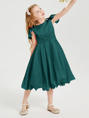 Robes de Demoiselle d'Honneur Junior en Mousseline à Longueur de Mollet Paon