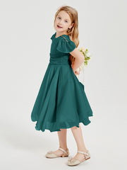 Robes de Demoiselle d'Honneur Junior en Mousseline à Longueur de Mollet Paon