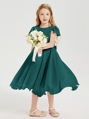 Robes de Demoiselle d'Honneur Junior en Mousseline à Longueur de Mollet Paon