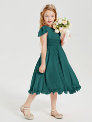 Robes de Demoiselle d'Honneur Junior en Mousseline à Longueur de Mollet Paon