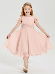 Robes de Demoiselle d'Honneur Junior en Mousseline à Longueur de Mollet Rose Perle