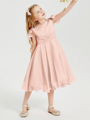Robes de Demoiselle d'Honneur Junior en Mousseline à Longueur de Mollet Rose Perle