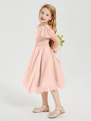 Robes de Demoiselle d'Honneur Junior en Mousseline à Longueur de Mollet Rose Perle