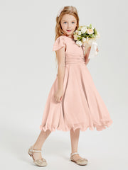 Robes de Demoiselle d'Honneur Junior en Mousseline à Longueur de Mollet Rose Perle