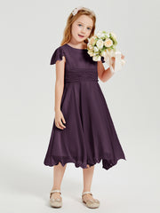 Robes de Demoiselle d'Honneur Junior en Mousseline à Longueur de Mollet Plum
