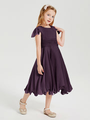Robes de Demoiselle d'Honneur Junior en Mousseline à Longueur de Mollet Plum