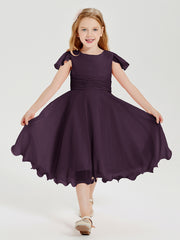 Robes de Demoiselle d'Honneur Junior en Mousseline à Longueur de Mollet Plum