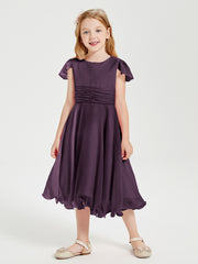 Robes de Demoiselle d'Honneur Junior en Mousseline à Longueur de Mollet Plum