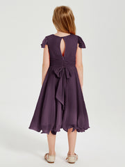 Robes de Demoiselle d'Honneur Junior en Mousseline à Longueur de Mollet Plum