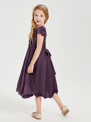 Robes de Demoiselle d'Honneur Junior en Mousseline à Longueur de Mollet Plum