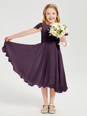 Robes de Demoiselle d'Honneur Junior en Mousseline à Longueur de Mollet Plum