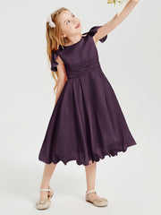Robes de Demoiselle d'Honneur Junior en Mousseline à Longueur de Mollet Plum