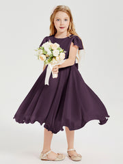 Robes de Demoiselle d'Honneur Junior en Mousseline à Longueur de Mollet Plum