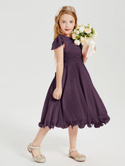 Robes de Demoiselle d'Honneur Junior en Mousseline à Longueur de Mollet Plum