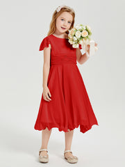 Robes de Demoiselle d'Honneur Junior en Mousseline à Longueur de Mollet Rouge