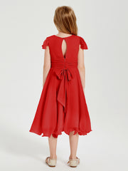 Robes de Demoiselle d'Honneur Junior en Mousseline à Longueur de Mollet Rouge