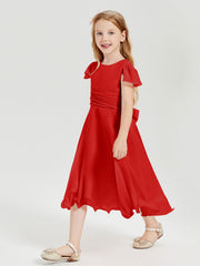 Robes de Demoiselle d'Honneur Junior en Mousseline à Longueur de Mollet Rouge